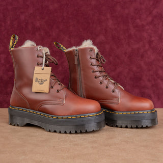 Dr Martens Unisex Jadon Faux Fur Lined Brown Leather Platform Combat Boots M8 W9