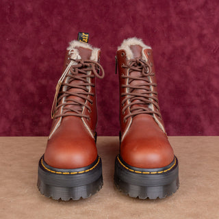 Dr Martens Unisex Jadon Faux Fur Lined Brown Leather Platform Combat Boots M8 W9