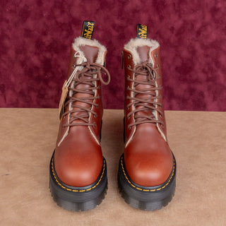 Dr Martens Unisex Jadon Faux Fur Lined Brown Leather Platform Combat Boots M8 W9