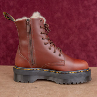 Dr Martens Unisex Jadon Faux Fur Lined Brown Leather Platform Combat Boots M8 W9