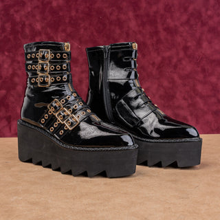 Jeffrey Campbell Wmn Party Stempunk Gothic Patent Leather Platform Boots 8.5