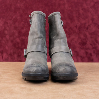 Sorel Wmn Joan Of Artic Wedge II Zip Grey Moto Biker Zip Lug Ankle Boots sz 7.5