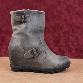 Sorel Wmn Joan Of Artic Wedge II Zip Grey Moto Biker Zip Lug Ankle Boots sz 7.5