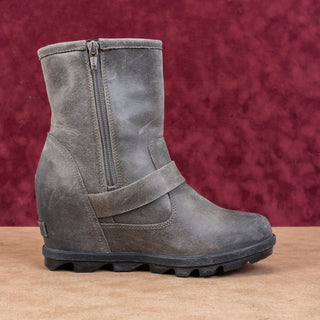 Sorel Wmn Joan Of Artic Wedge II Zip Grey Moto Biker Zip Lug Ankle Boots sz 7.5