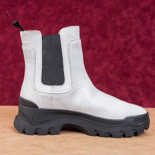 Great Brooklyn Women Hewes White Leather Chelsea Platform Boots Size 8