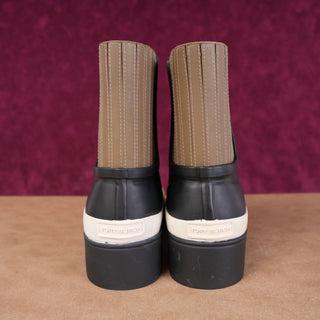 Tory Burch Womens Hurricaine Black & Beige waterproof Rubber Lug Chelsea Boots Sz 7