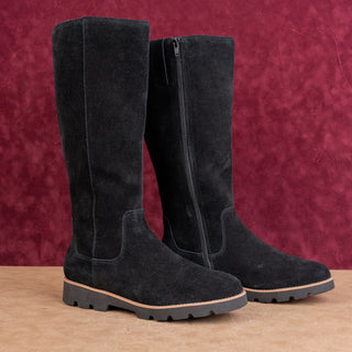 Vionic Women Gwen Black Suede Lug Sole Classic Riding Zip Boots sz 10US EUR41