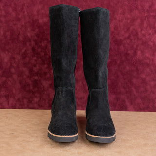 Vionic Women Gwen Black Suede Lug Sole Classic Riding Zip Boots sz 10US EUR41