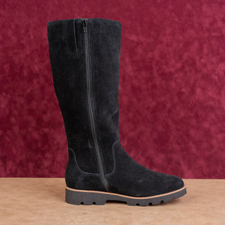 Vionic Women Gwen Black Suede Lug Sole Classic Riding Zip Boots sz 10US EUR41