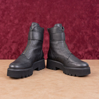 Paul Green Women Palani Black Leather Front Zip Festival Party Boots 7US UK4.5