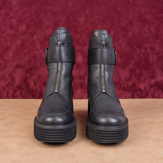 Paul Green Women Palani Black Leather Front Zip Festival Party Boots 7US UK4.5