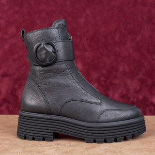 Paul Green Women Palani Black Leather Front Zip Festival Party Boots 7US UK4.5