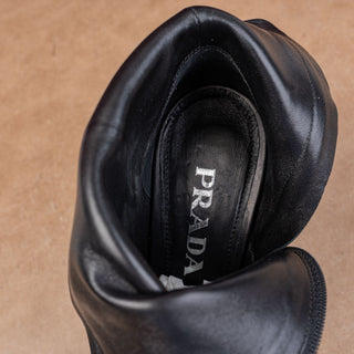 Prada Wmn Black Leather Zip Platform Party Fashion Festival Boots 8US EUR38.5