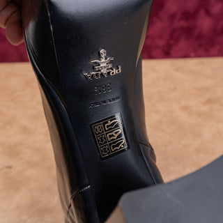 Prada Wmn Black Leather Zip Platform Party Fashion Festival Boots 8US EUR38.5