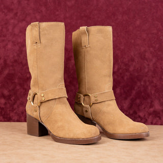 Frye Women Harness Moto Biker Almond Suede Festival Party Round Boots sz 11