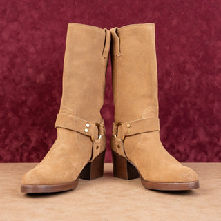 Frye Women Harness Moto Biker Almond Suede Festival Party Round Boots sz 11