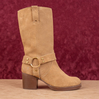 Frye Women Harness Moto Biker Almond Suede Festival Party Round Boots sz 11