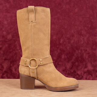 Frye Women Harness Moto Biker Almond Suede Festival Party Round Boots sz 11