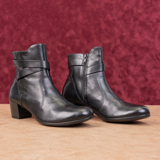 Ecco Women Dress Classic Black Leather Buckle Zip Ankle Boots sz 8-8.5US EUR39