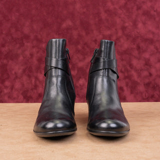 Ecco Women Dress Classic Black Leather Buckle Zip Ankle Boots sz 8-8.5US EUR39