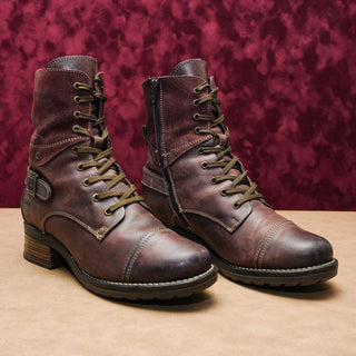 Taos Women Crave Brown Suede Buckle Zip Lug Combat Boots 11-11.5US EUR42
