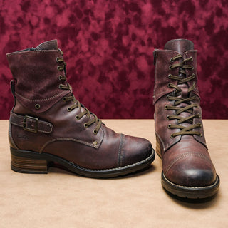 Taos Women Crave Brown Suede Buckle Zip Lug Combat Boots 11-11.5US EUR42