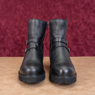 La Canadienne Women Carly Black Leather Strap Moto Biker Ankle Boots sz 11