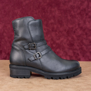 La Canadienne Women Carly Black Leather Strap Moto Biker Ankle Boots sz 11