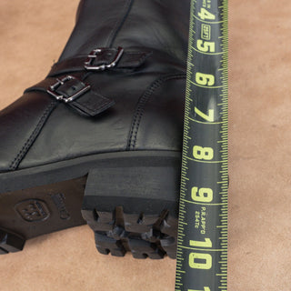 La Canadienne Women Carly Black Leather Strap Moto Biker Ankle Boots sz 11