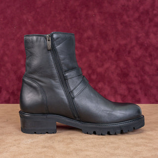 La Canadienne Women Carly Black Leather Strap Moto Biker Ankle Boots sz 11