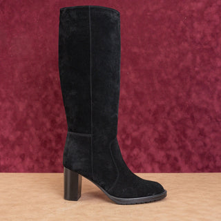 Aquatalia Women Black Suede Zip Heel Wide Calf Dress Lug Fashion Knee Boots 11