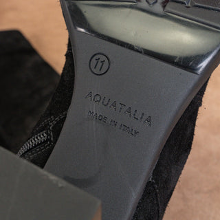 Aquatalia Women Black Suede Zip Heel Wide Calf Dress Lug Fashion Knee Boots 11
