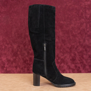 Aquatalia Women Black Suede Zip Heel Wide Calf Dress Lug Fashion Knee Boots 11