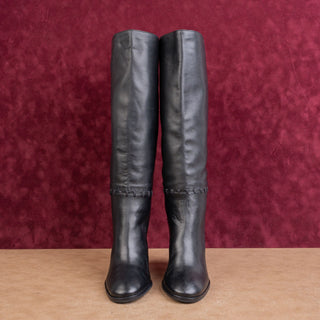 Tory Burch Women Black Leather Slip-on Fashion Block Heel Knee Boots sz 6.5