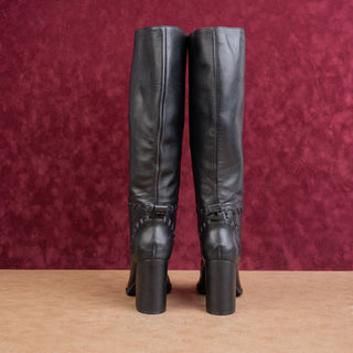 Tory Burch Women Black Leather Slip-on Fashion Block Heel Knee Boots sz 6.5