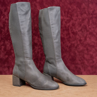Eileen Fisher Women Destry Grey Leather Stretch Fashion Knee Boots sz 8