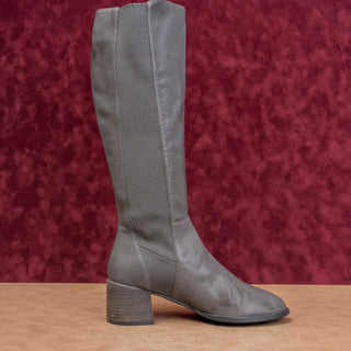 Eileen Fisher Women Destry Grey Leather Stretch Fashion Knee Boots sz 8