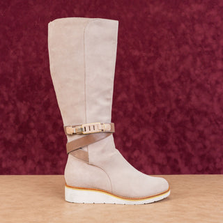 Cole Haan Women Gerina Retro Vintage Y2K Tan Suede Waterproof Wedge Boots sz 8