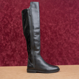 Cole Haan Women Chase Fashion Zip Party Black Leather Stretch OTK Boots sz 6