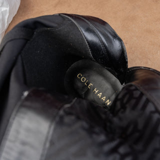 Cole Haan Women Chase Fashion Zip Party Black Leather Stretch OTK Boots sz 6