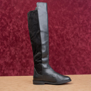 Cole Haan Women Chase Fashion Zip Party Black Leather Stretch OTK Boots sz 6