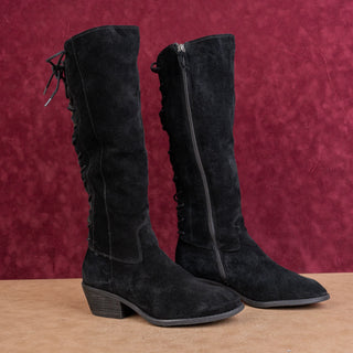 Sofft Women Sharnell Black Suede Back Lace-up Western Riding Boots sz 9