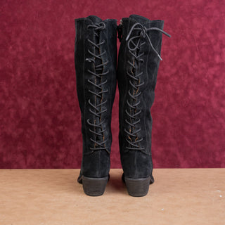 Sofft Women Sharnell Black Suede Back Lace-up Western Riding Boots sz 9