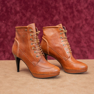 Sportmax Women Brown Grain Leather Lace-up Granny Heel Ankle Boots 8.5US EUR39