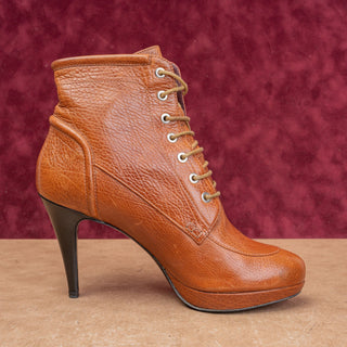 Sportmax Women Brown Grain Leather Lace-up Granny Heel Ankle Boots 8.5US EUR39