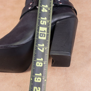 Steve Madden Women Lolly Black Leather Harness Moto Pointy toe Knee Boots sz 6