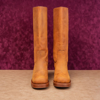 Jeffrey Campbell Women Tan Leather Boho Cottage Camp Slip-on Knee Boots sz 11