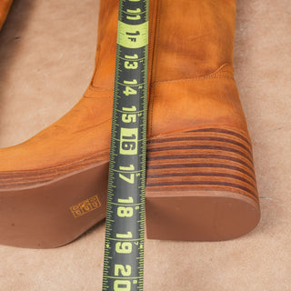 Jeffrey Campbell Women Tan Leather Boho Cottage Camp Slip-on Knee Boots sz 11