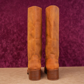 Jeffrey Campbell Women Tan Leather Boho Cottage Camp Slip-on Knee Boots sz 11