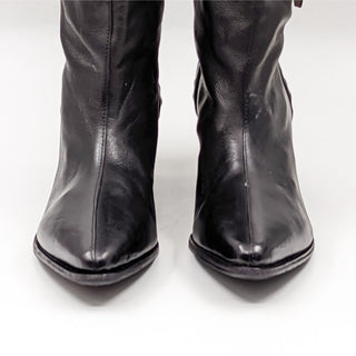 AS98 Women Ebby Black Leather Pointy toe Buckle Moto Boots size 8US EUR39